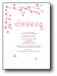 Christening invitation templates for boy or girl with blossom flowers. 